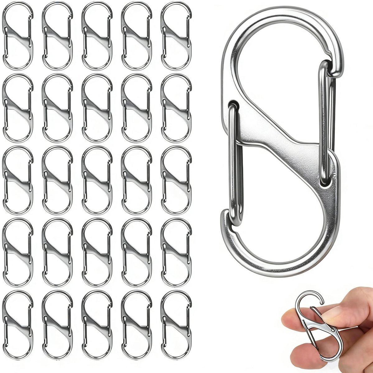 Omgoods - Pack van 50 S-Vormige Carabiner Sleutelhangers met Veilige Sluiting