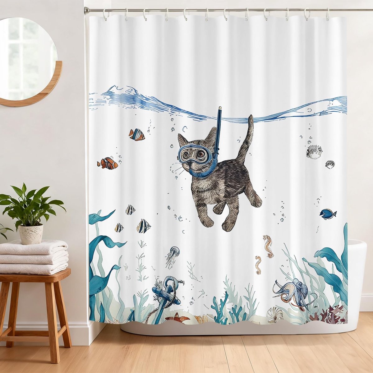Omgoods - Anti-Mould Douchegordijn met Grappige Kat - 180 x 180 cm