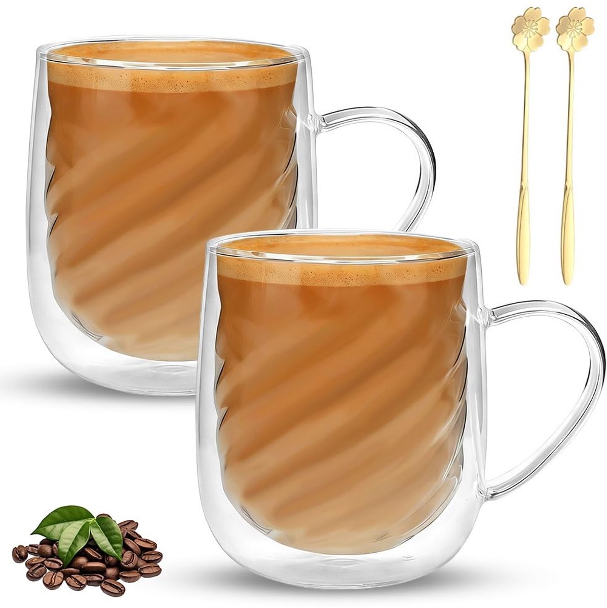 Omgoods - Dubbelwandige Latte Macchiato Glazen met Lepels 350 ml