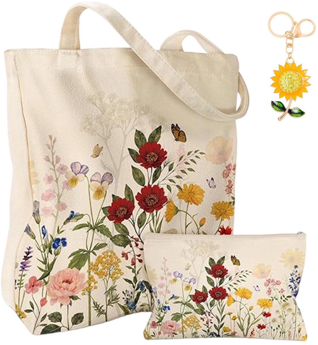 Omgoods - Katoenen Handtas met Natuurlijke Bloemenpatronen