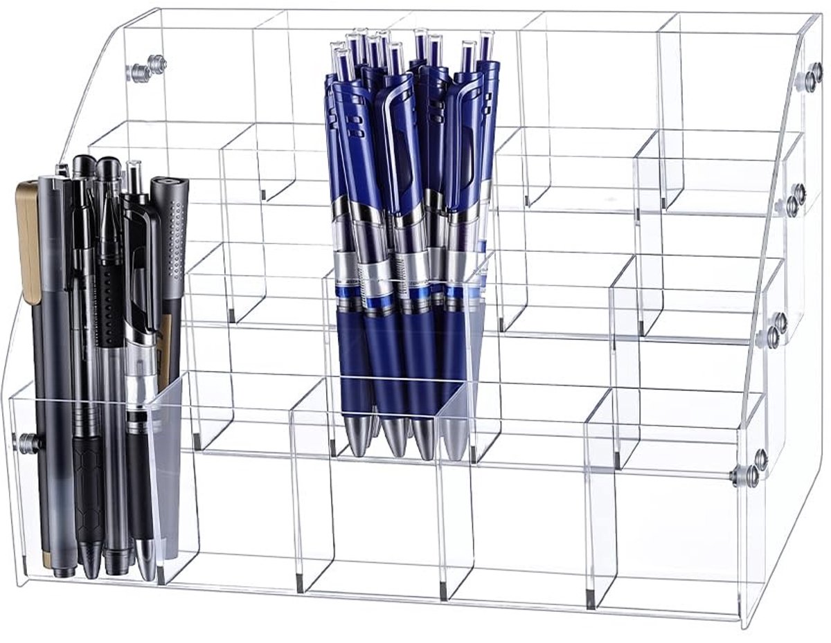 Omgoods - Transparante Acryl Penhouder - 4-laags Bureau Organizer met 20 Compartmenten