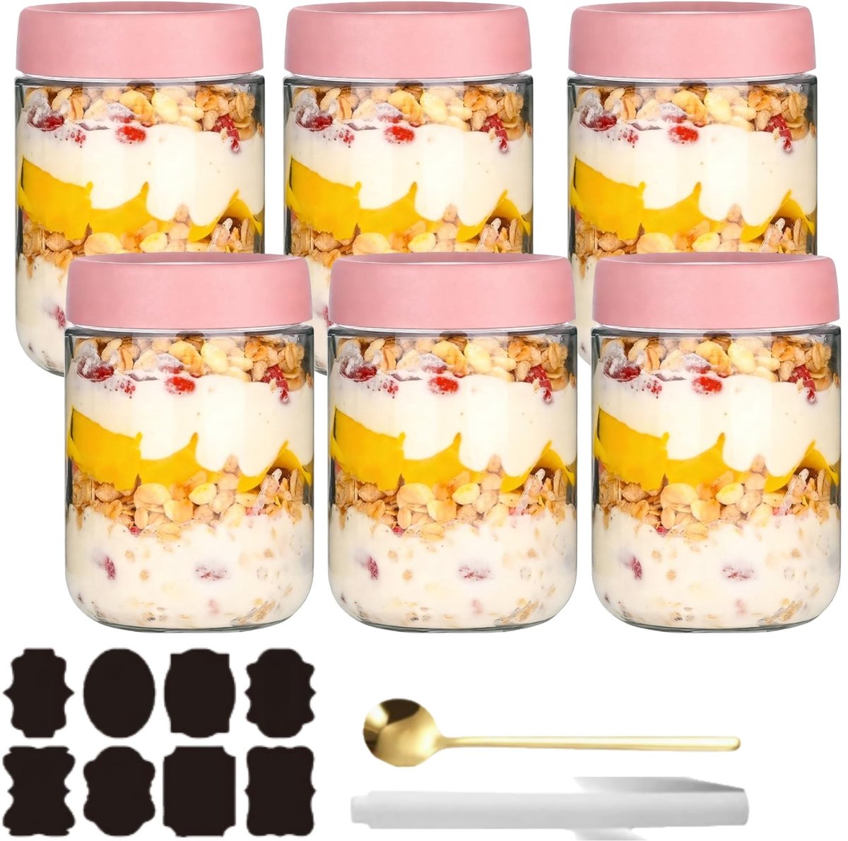 Omgoods - Set van 6 Herbruikbare Jars voor Overnight Oats