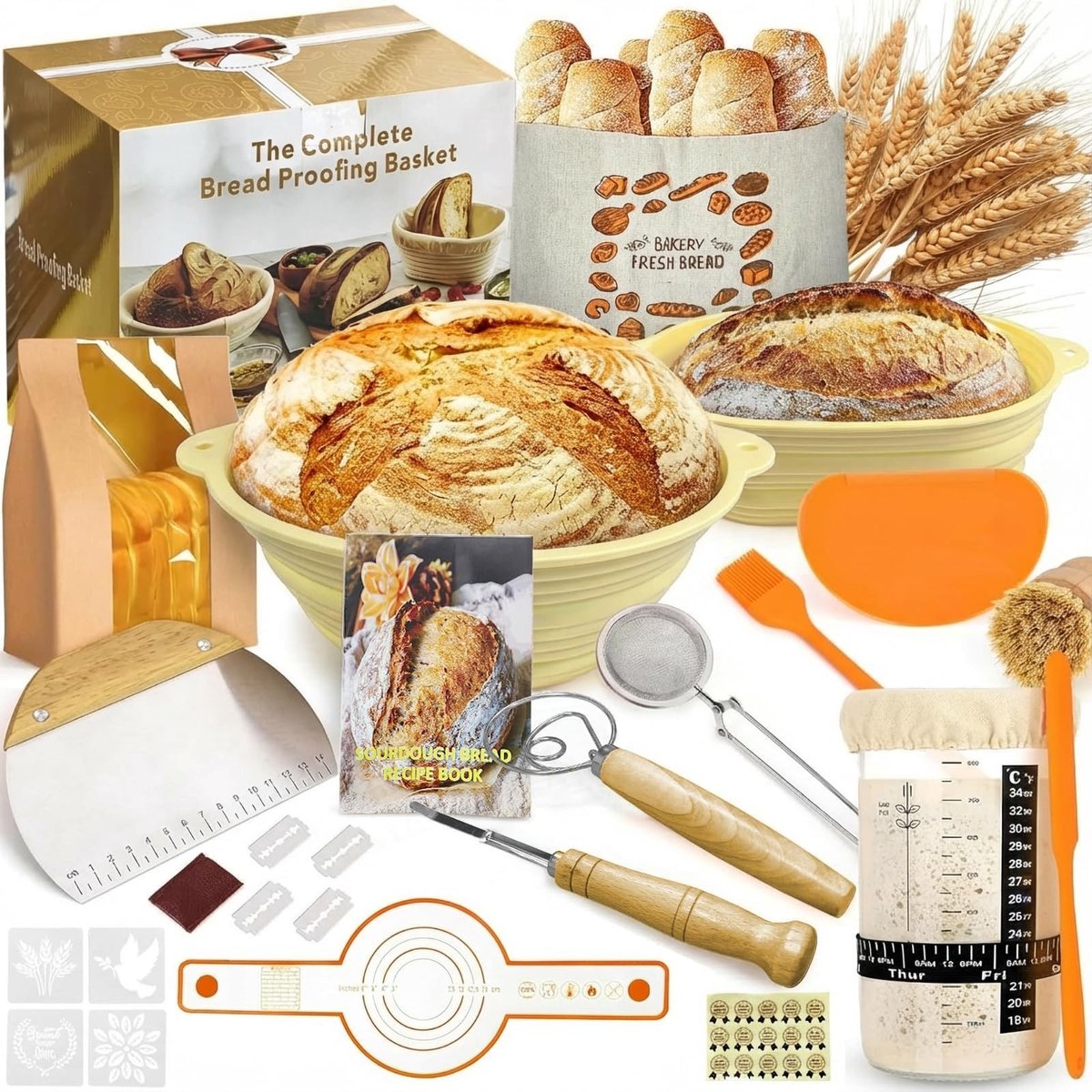 Omgoods - Zuurdeeg Starterset met Ronde Mand en Glas