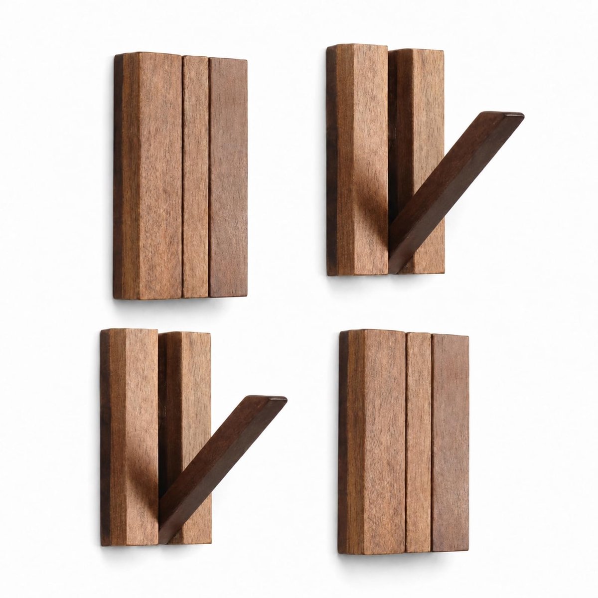 Omgoods - Set van 4 Opvouwbare Houten Wandhaken