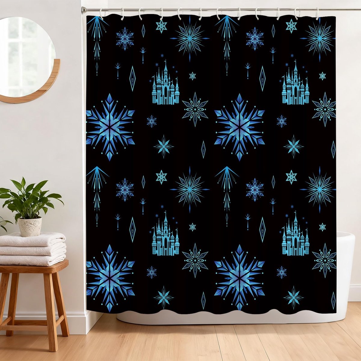 Omgoods - Douchegordijn 180 x 180 cm - Sneeuwvlokpatroon, Waterdicht en Schimmelbestendig