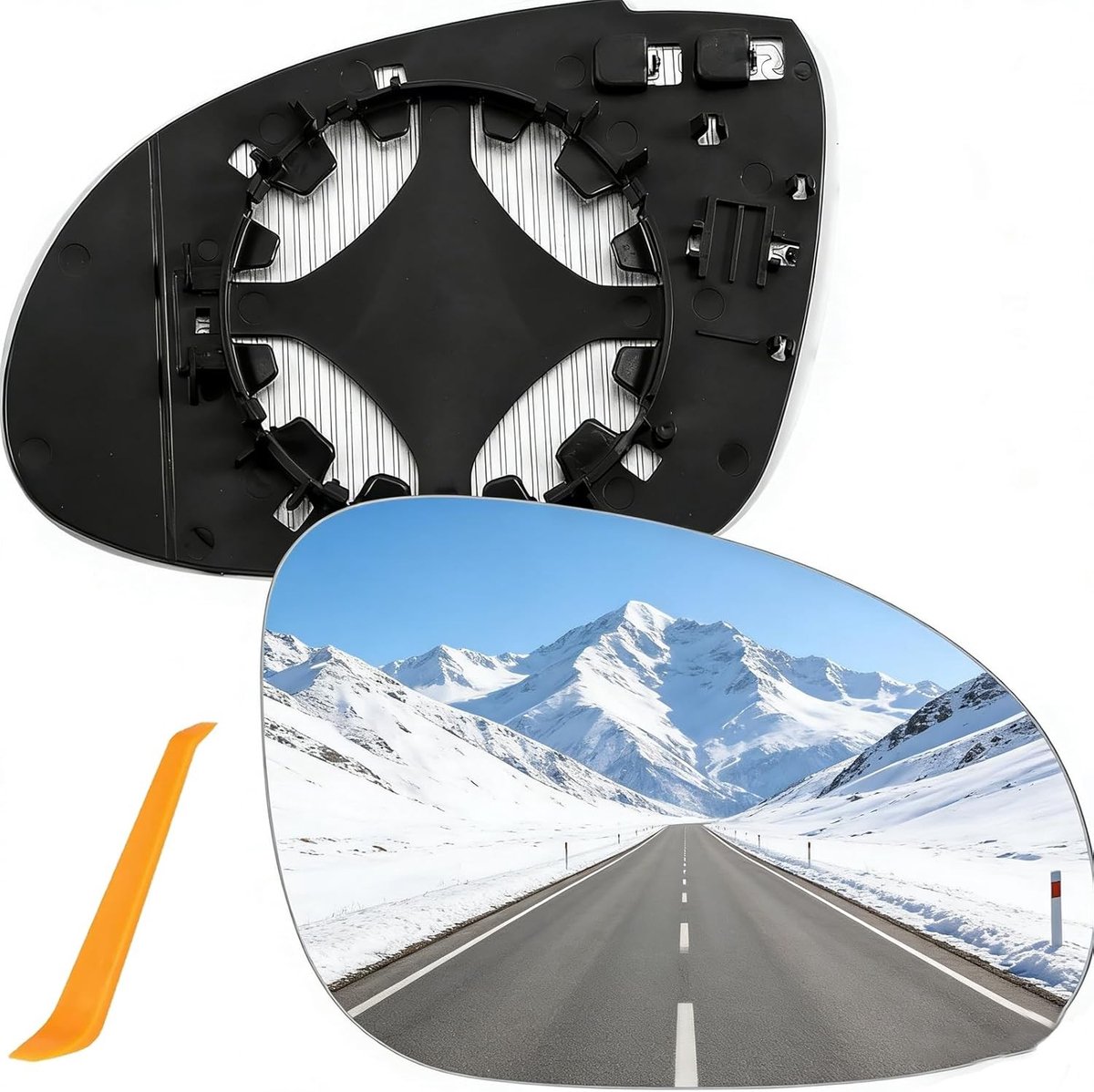 Verwarmbaar passagiersspiegelglas rechts voor VW Golf MK5, Jetta 5 en Passat B6 – vervangend buitenspiegelglas met steunplaat voor optimale zichtbaarheid en veiligheid