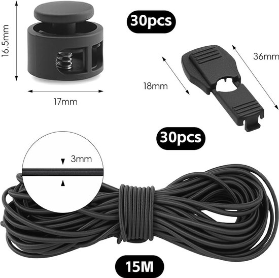 Duurzame Elastische Ronde Touw van 15m x 3mm, Perfect voor Trekkoorden, Rugzakken en Creatieve Projecten met Knoopstopper — afbeelding 5