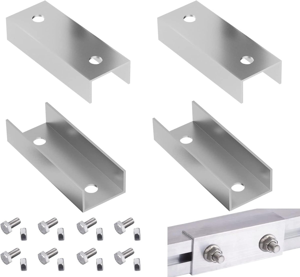 SnelShoppen - 4 Stuks Zonnepaneel Rail Connectors C-profiel Aluminium Montagekit 40x40mm, Inclusief Schroeven en Flensmoeren, 43x30x120mm