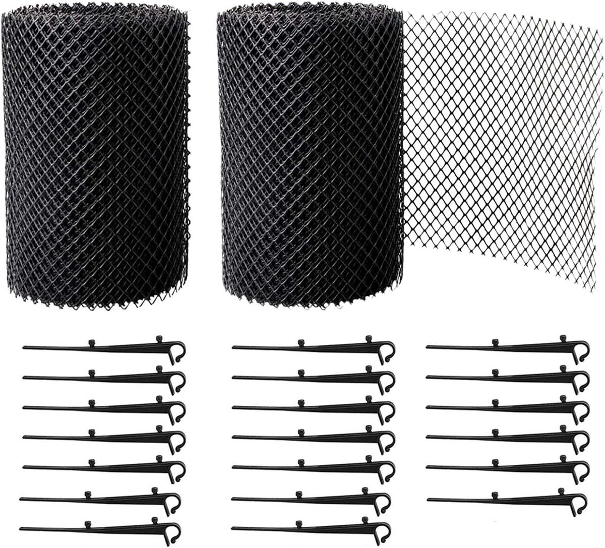 SnelShoppen - 12 m duurzame regenpijp bescherming roosters van PP, bladerenbescherming met 20 montagehaken, 15 cm breed en 12 m lang, ideaal voor tuin