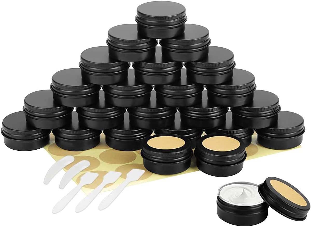 SnelShoppen - 24 Stuks Aluminium Blikken, Lege Cosmetische 20ml Monstercontainer, Duidelijke Kruiken voor Lotion, Crème, Mini Kaarsen en Cosmeticavoor
