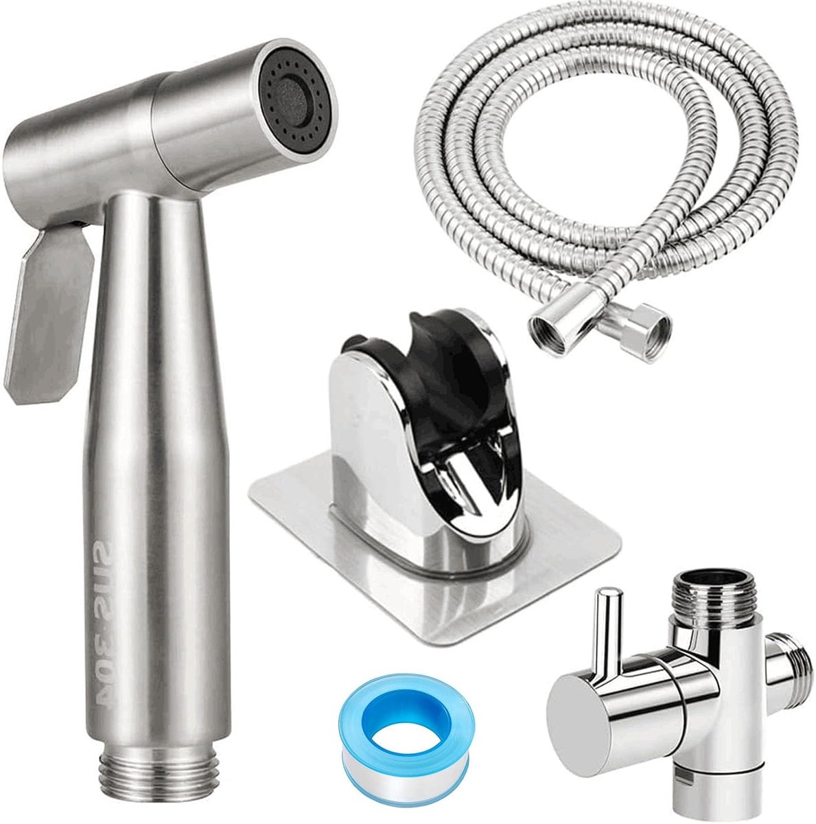 Bidet Hand Shower Sprayer for WC - Hand Bidet Sprayer Set with G1/2" T-Valve, Hose and Holder - Silver - ShopVlot