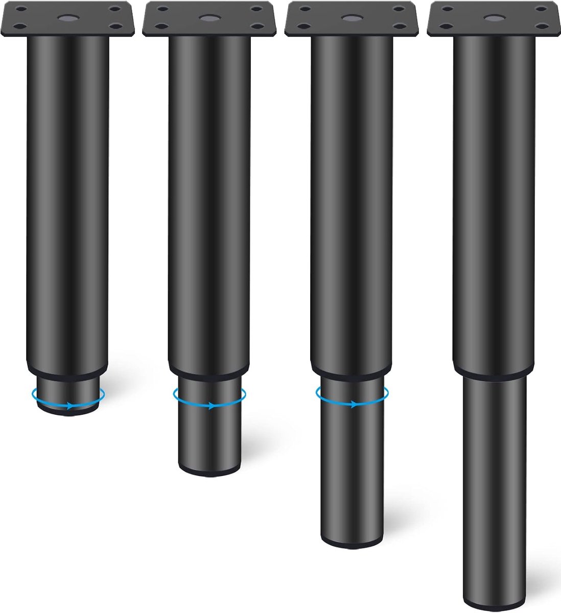 Meubelpoten 250 mm - Zwart ijzer - Verstelbaar 0-200 mm - Geschikt voor bed, bank, kast - ShopVlot