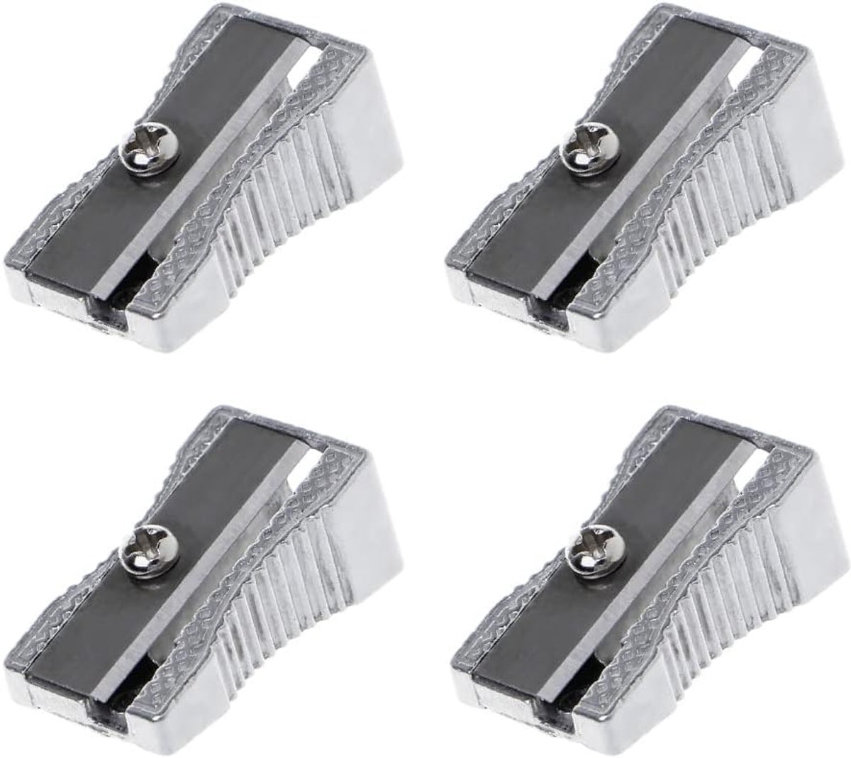 SnelShoppen - 4 Stuks Metalen Mini Wedge Potloodslijpers, Handheld Pocketformaat Slijper voor School en Kantoor, Hoogwaardige Aluminium Legering