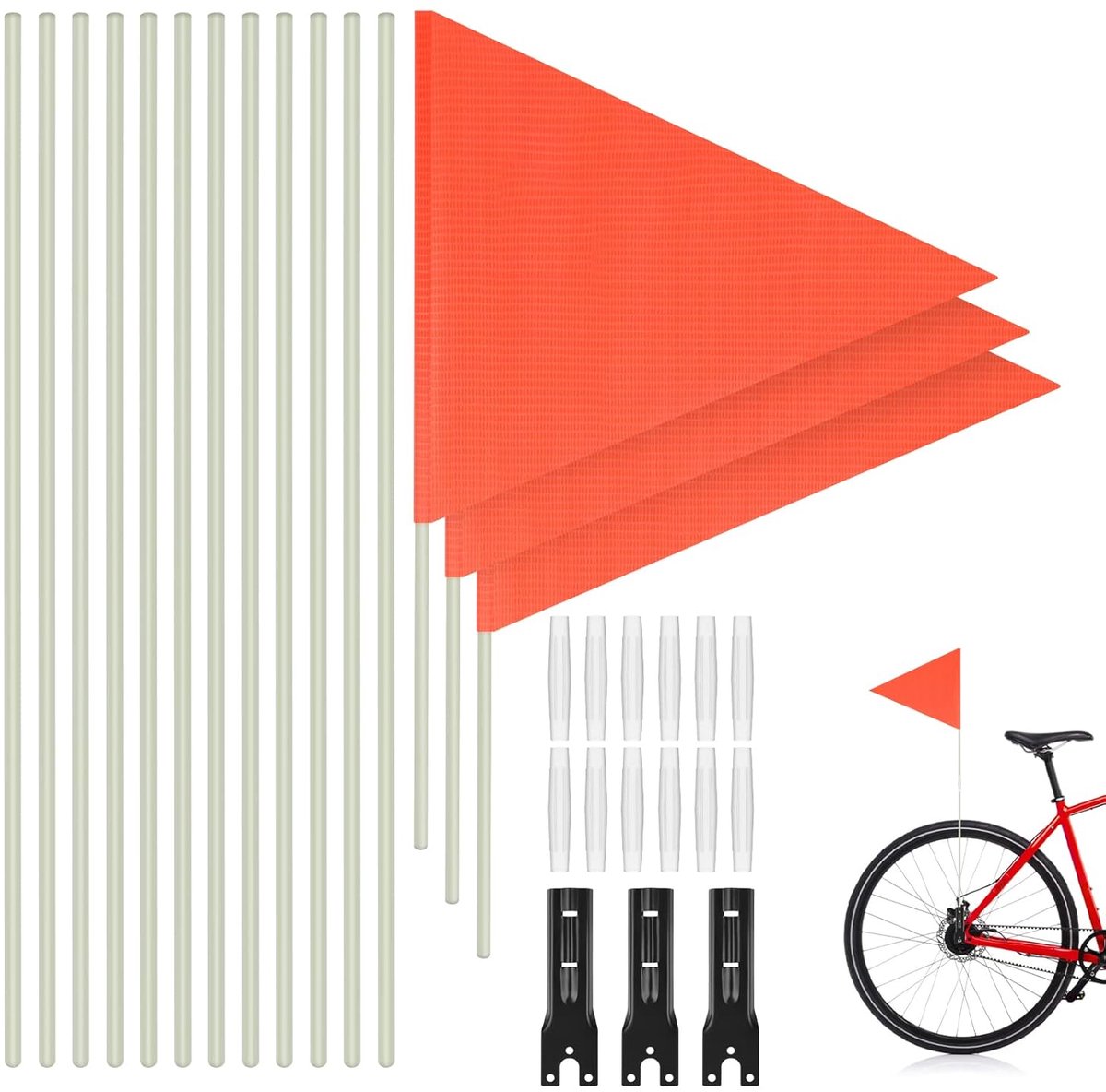 SnelShoppen - Set van 3 Fietsvlaggen voor Kinderen, 200 cm, Verstelbare Veiligheidsvlag, Opvallende Oranje Fietsbanner voor Kinderen, Fietsaccessoires