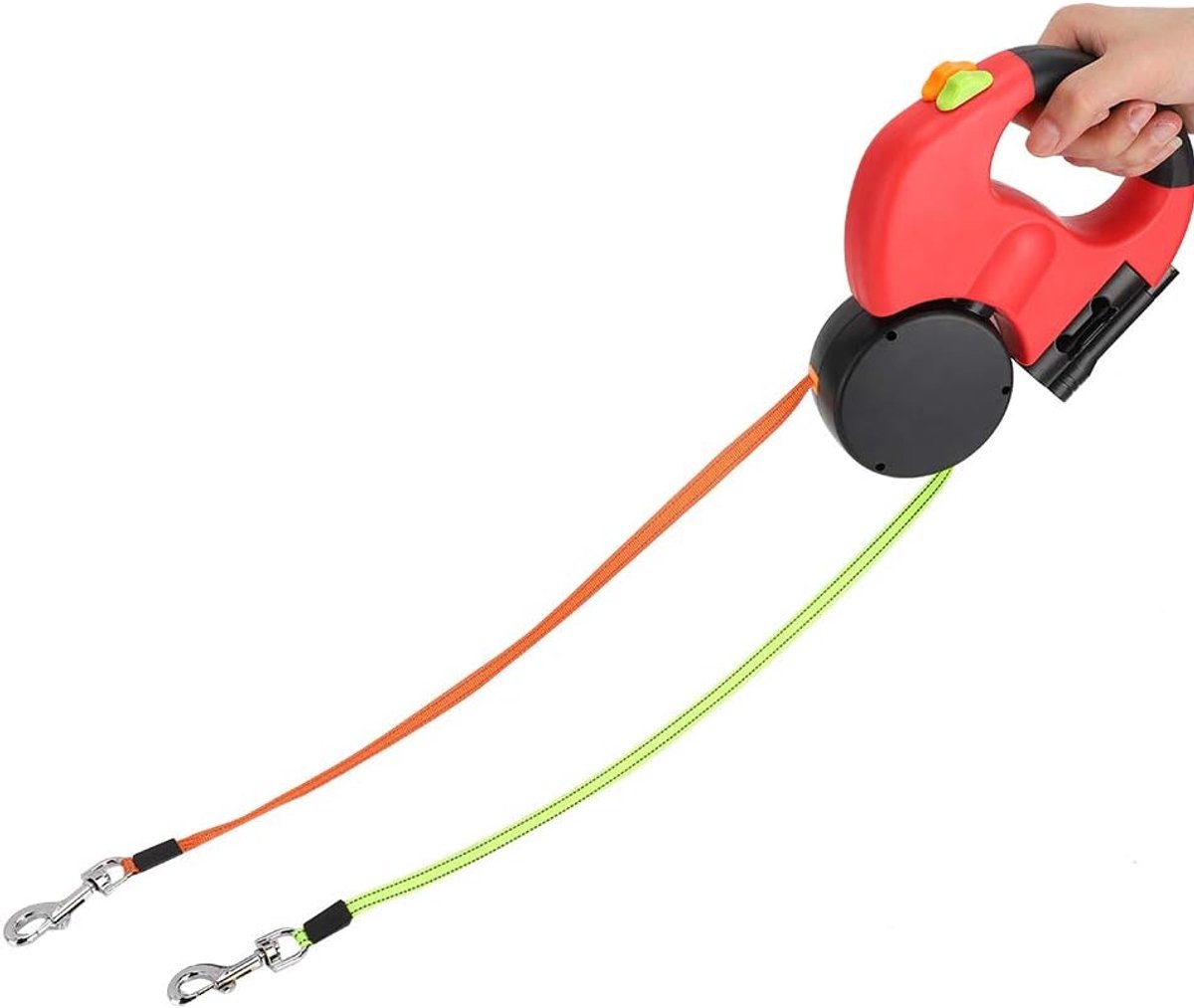 SnelShoppen - Hondenlijn voor 2 Honden, 360° Tangle-Free, Uittrekbare Leash met LED Verlichting, Reflecterende Nylon Hondenriem