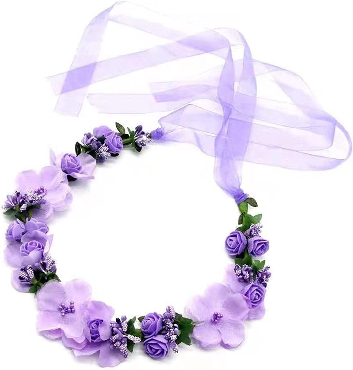SnelShoppen - Bloemenkrans Haaraccessoire voor Bruid, Paarse Bloemen Haarband met Verstelbare Bandjes, Perfect voor Strandbruiloft, Bruidsfotografie,