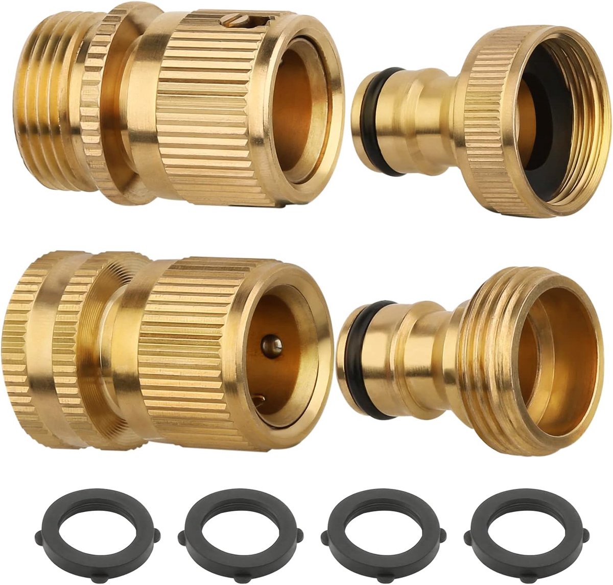 SnelShoppen - 2 Sets 3/4 Inch Tuinslang Koppeling, Messing Snelsluitingen, Tuinslang Adapter, Kraan Verbinding voor Tuin, Grond, Water, Kruidenierswar