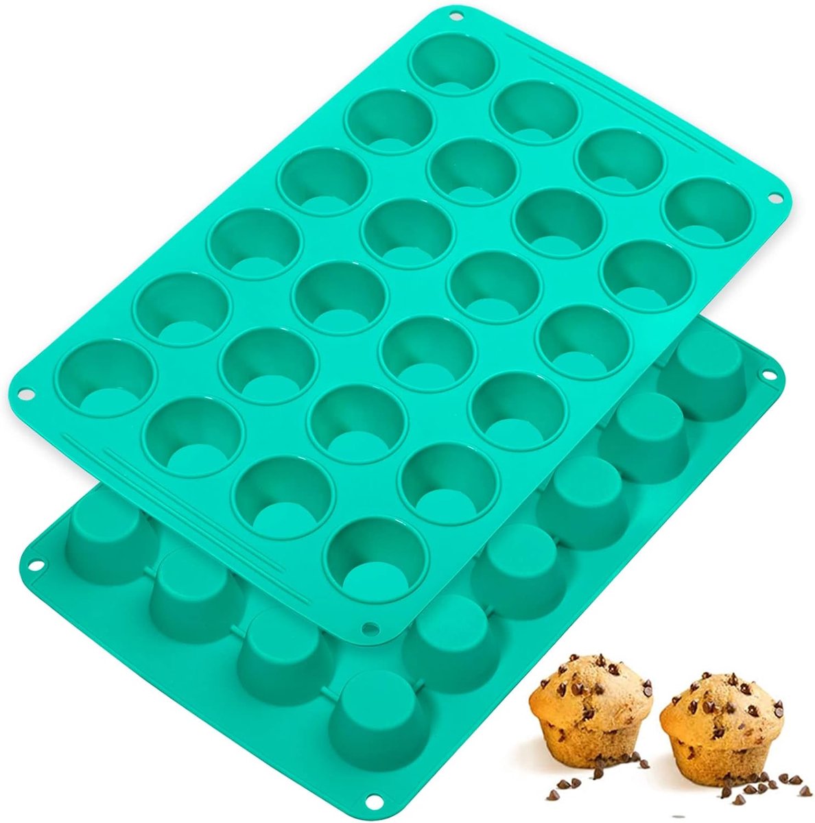 webake Mini Muffin Tray Silicone 2Pcs 24 Holes 4.8cm Small Muffin Tins Cupcake Cases Reusable Baking Mold for Mini - ShopVlot