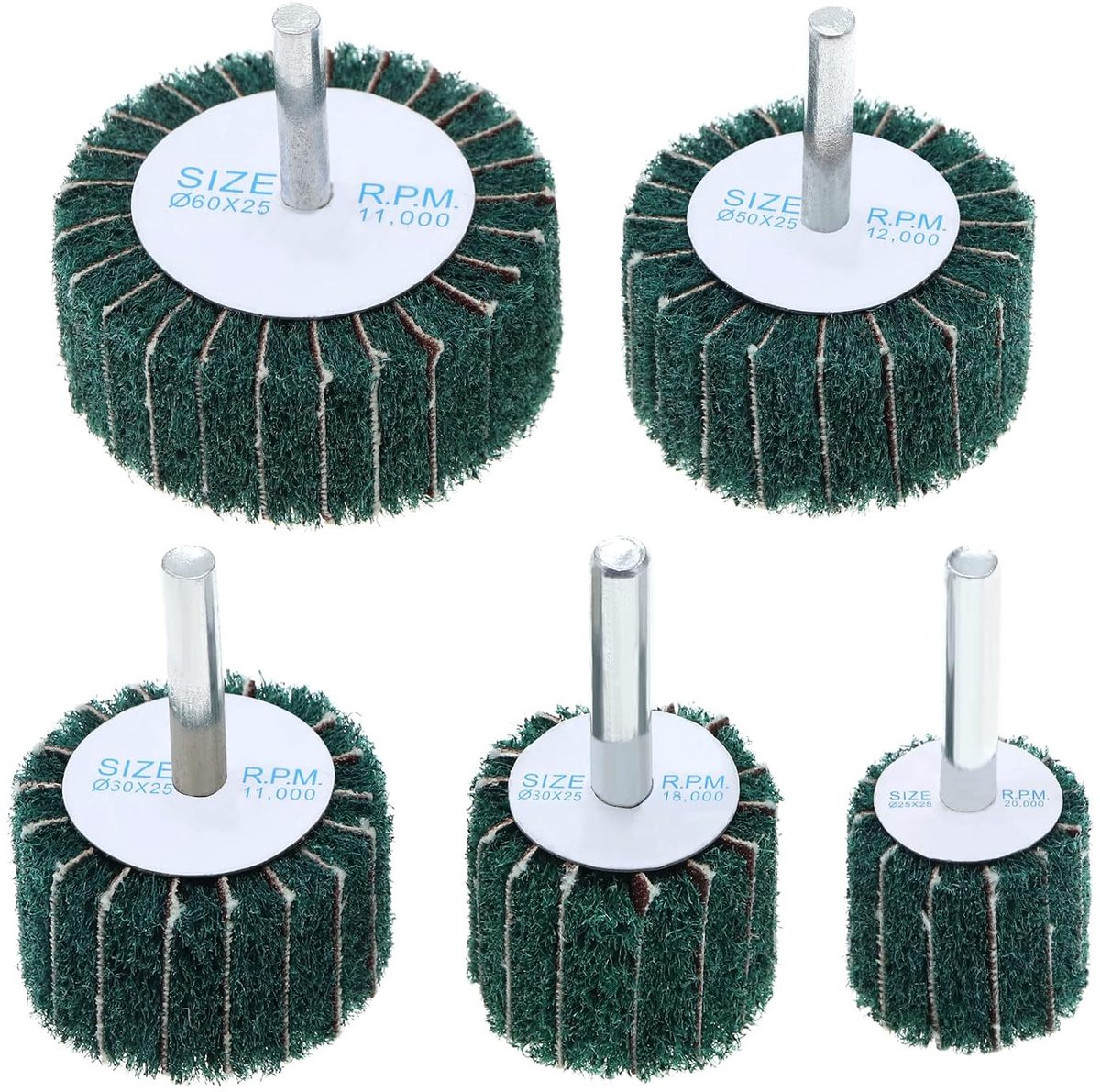 SnelShoppen - 5 Stuks Grof Vilt Interleaf Schuurwielen Pad 120 Korrel 6mm Schuurdisc Nylon Vezel Schuurpad voor Rotatietool 25/30/40/50/60mm Groen