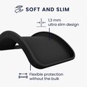 Zwart, ultra slank telefoonhoesje, 1,3 mm dik met flexibele bescherming.