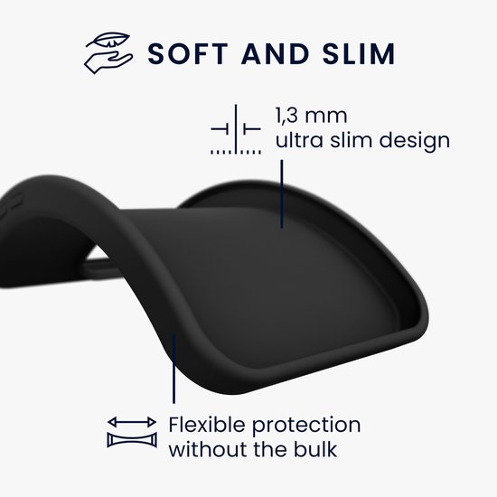 Zwart, ultra slank telefoonhoesje, 1,3 mm dik met flexibele bescherming.