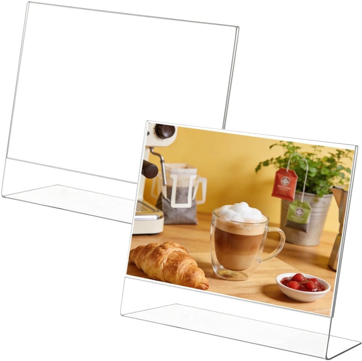 2 Pcs A5 Acrylic Sign Holder, Plastic Display Board Stands, Menu Holders Counter Poster Stand, L Shaped Transparent - ShopVlot