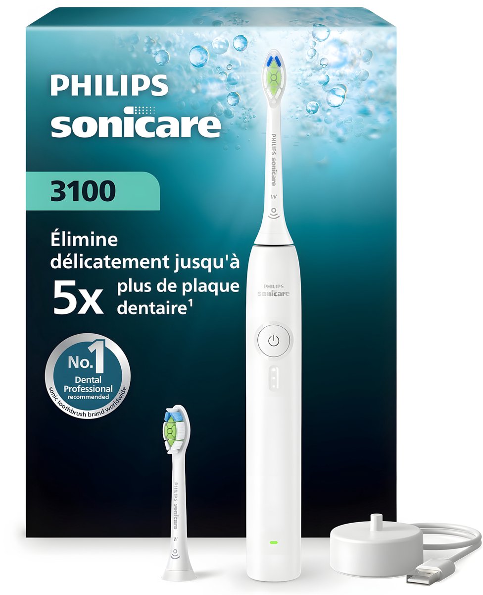 Philips Sonicare 3100 HX4032/21 Sonische Tandenborstel - Wit - 2 Opzetborstels - Druksensor