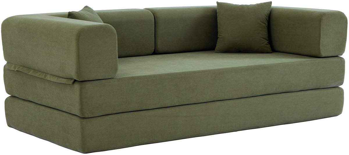 MODENUIT Slaapbank 200 x 100 x 70 cm - Opvouwbaar Met Verplaatsbare Armleuningen - Corduroy Groen