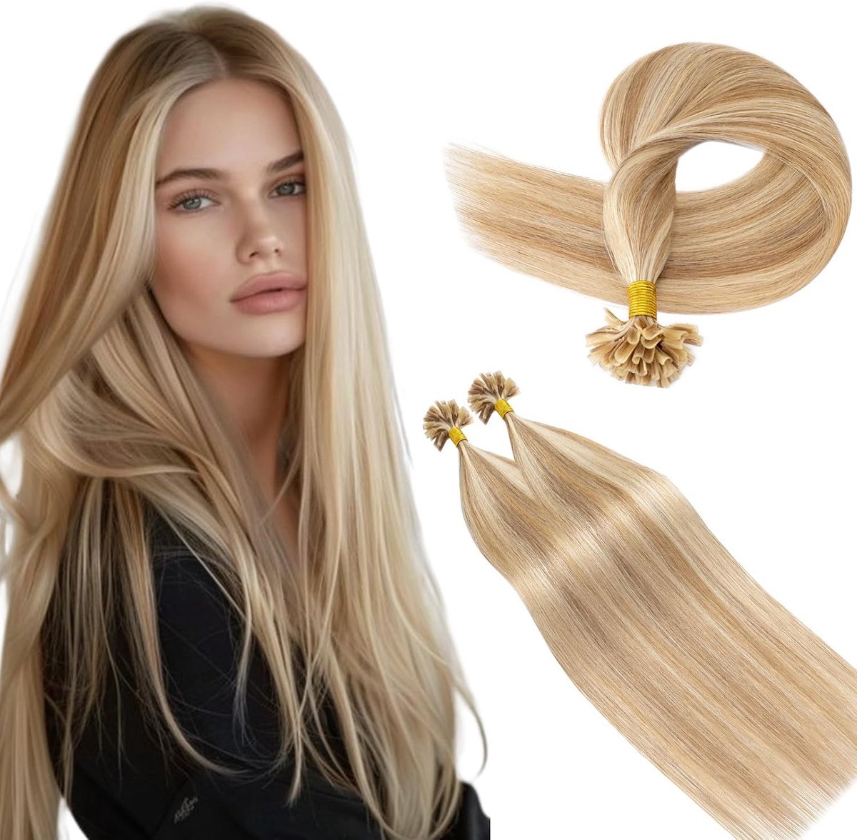 Natuurlijke Keratine Haarextensions, U-tip Bondings van Echte Mensenhaar, 55CM Gouden Bruin en Lichtblond Mix, 25g/Pakket voor Volumineus en Stijlvol Haar