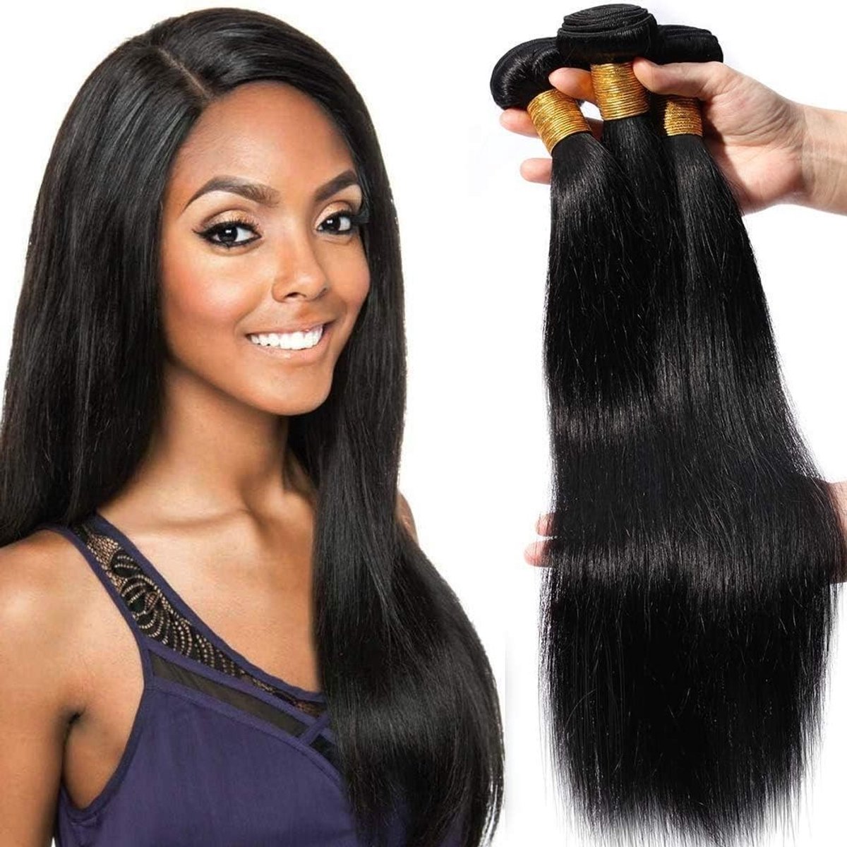 3 Bundels 100% Echte Braziliaanse Menselijke Haar Weave, Natuurlijk Zwart, 45.5 cm, Luxe Kapsel, Hoge Kwaliteit Haar