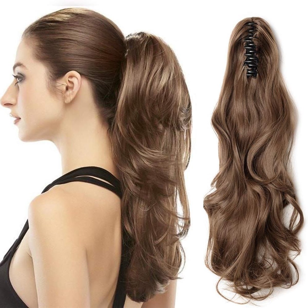 Curly Ponytail Haarverlenging Clip - Lange Golvende Synthetische Haarstuk van 45 cm, 140 g in Lichtbruin voor Volumineuze Haarstijl