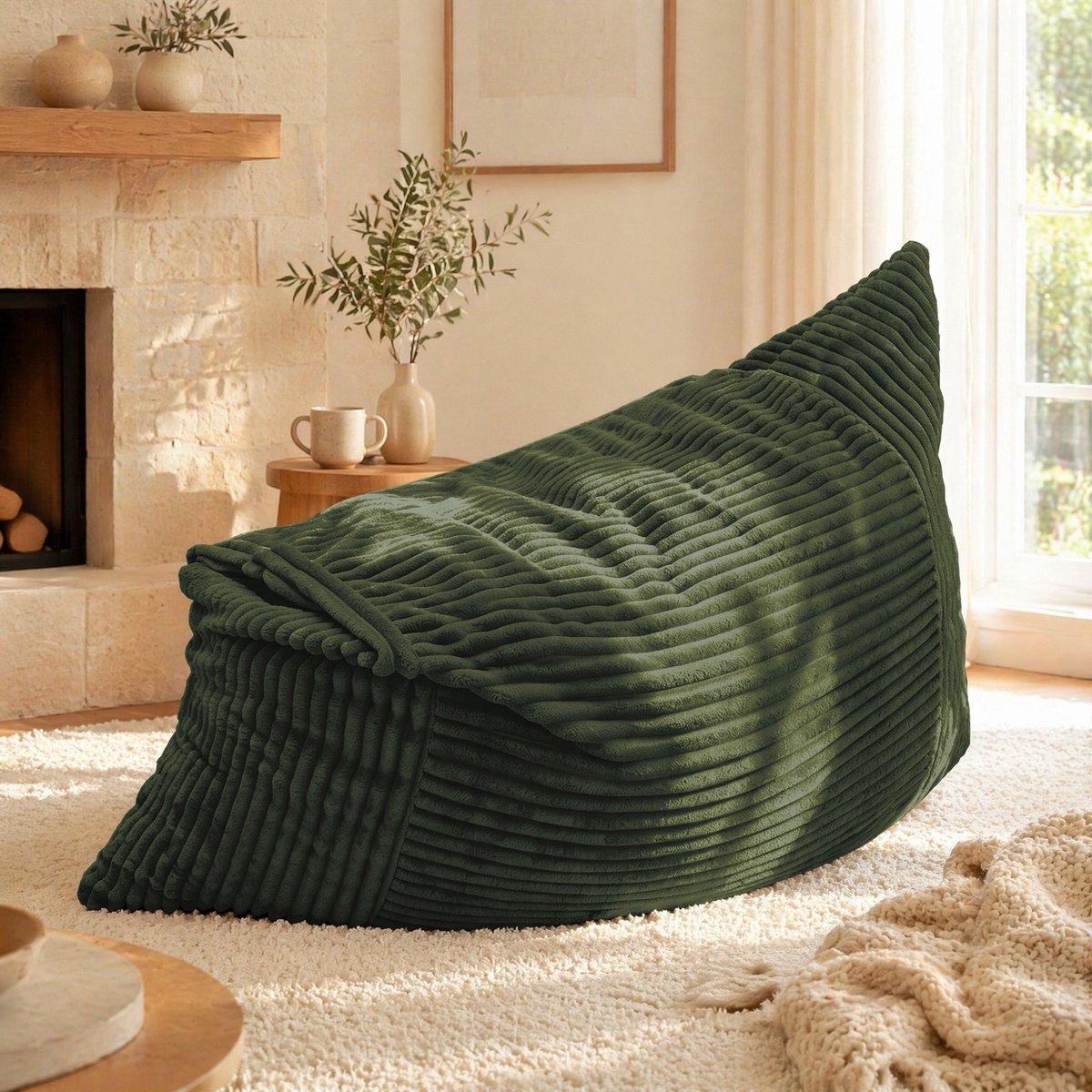 MODENUIT Zitzak 180 x 125 cm - Omvormbaar tot Stoel, Sofa en Bed - Voor Binnen - Flanel Groen