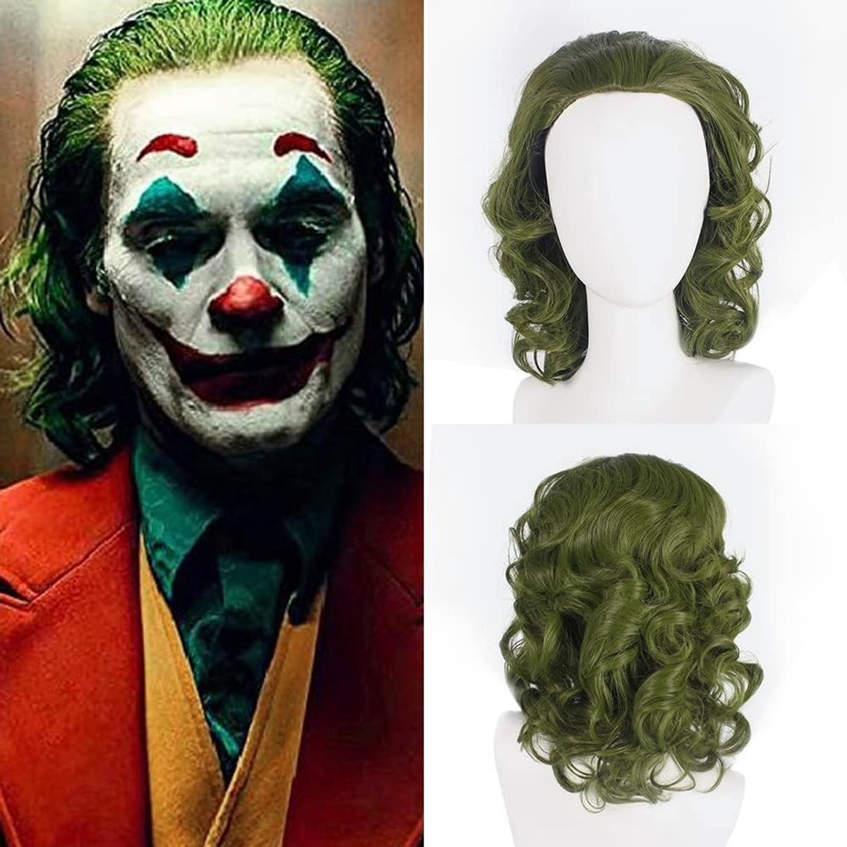 Korte Groene Krullende Cosplay Peruk voor Mannen - Ideaal voor Halloween en Feestjes, Maat 54-62 cm