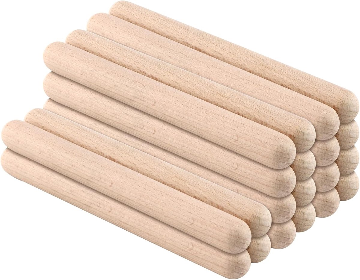 SnelShoppen - Pack van 20 Geluidsstokken, Ritmestokken van Beukenhout, 20 cm, Voor Beginners en Professionals, Geschikt voor Groepsactiviteiten en Ind