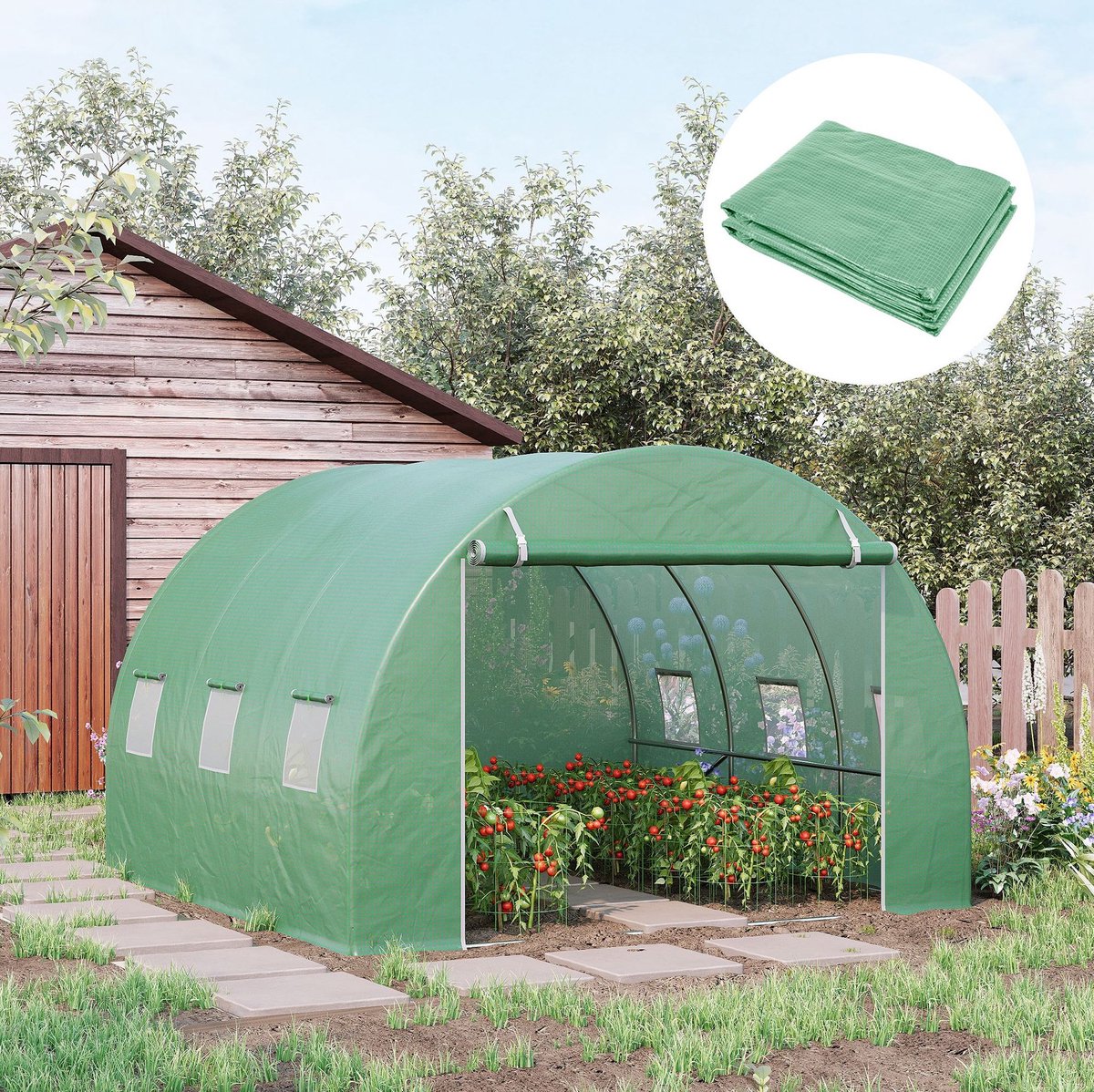 COVREO Kweektunnel hoes 300x300x200 cm groen, polyetheen met roldeur