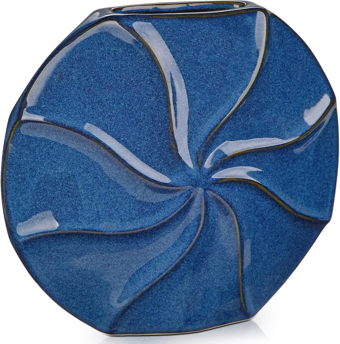 SnelShoppen - Keramische Bloemenvaas Blauw 18 cm Decoratieve Vaas voor Takken en Bloemen Aesthetische Vaas Modern Boho Scandinavisch Japandi Tafeldeco