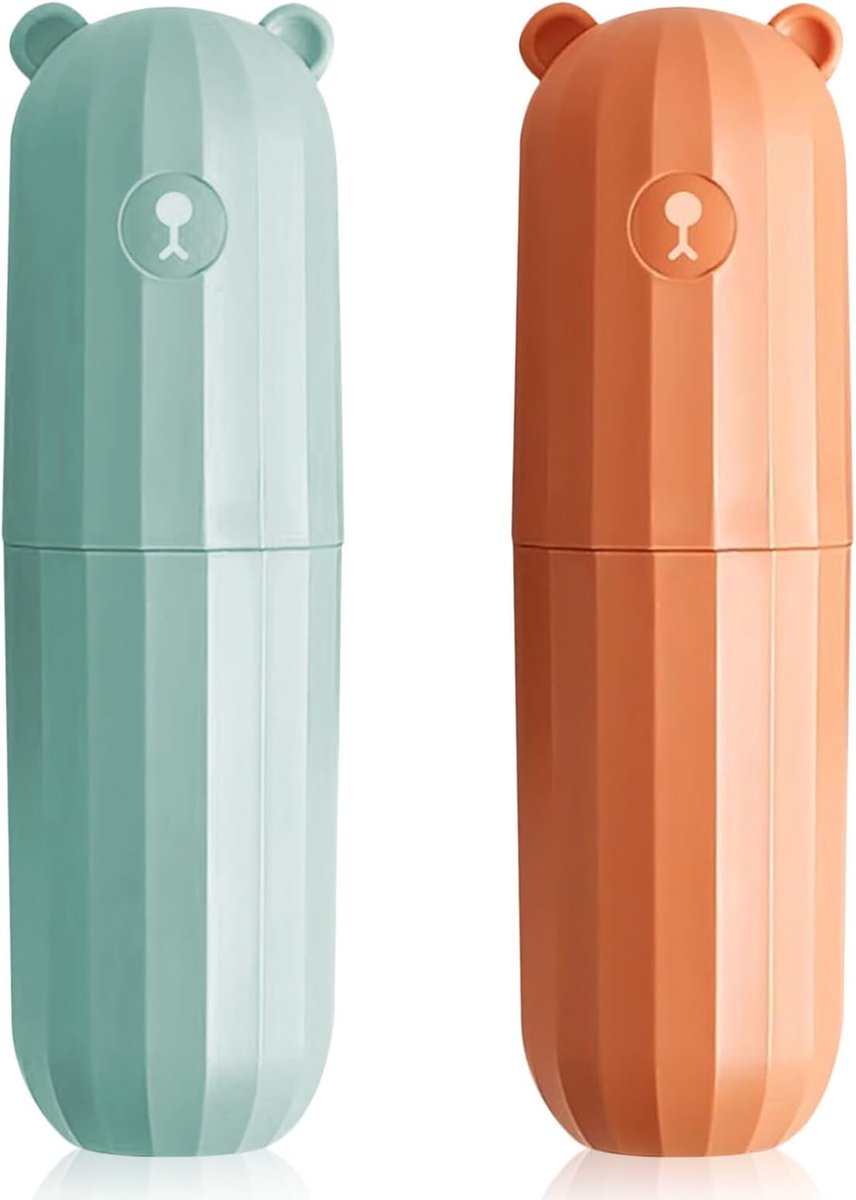 SnelShoppen - 2 Stuks Jadin Tandborstelhoes - Draagbare Tandborstel Opbergcase voor Thuis, Reizen, Kamperen - 20 x 5.5cm - Oranje & Groen - Geschikt v