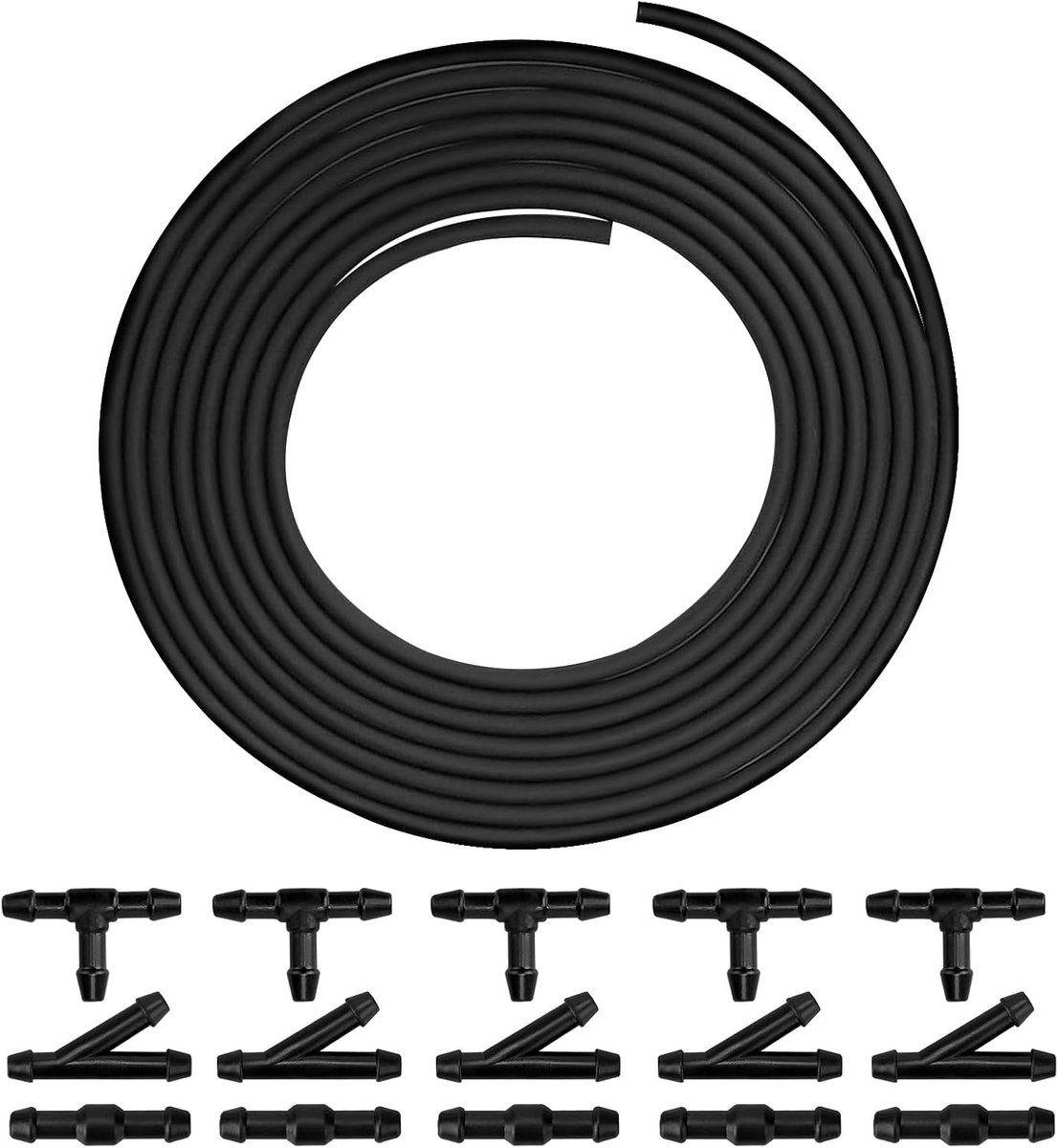SnelShoppen - 300cm Zwarte Ruiterwisser Slang, Rubber Universele Ruitensproeier Slang, Windscreen Repareerset met 15 I/Y/T-Type Aansluitingen voor Aut