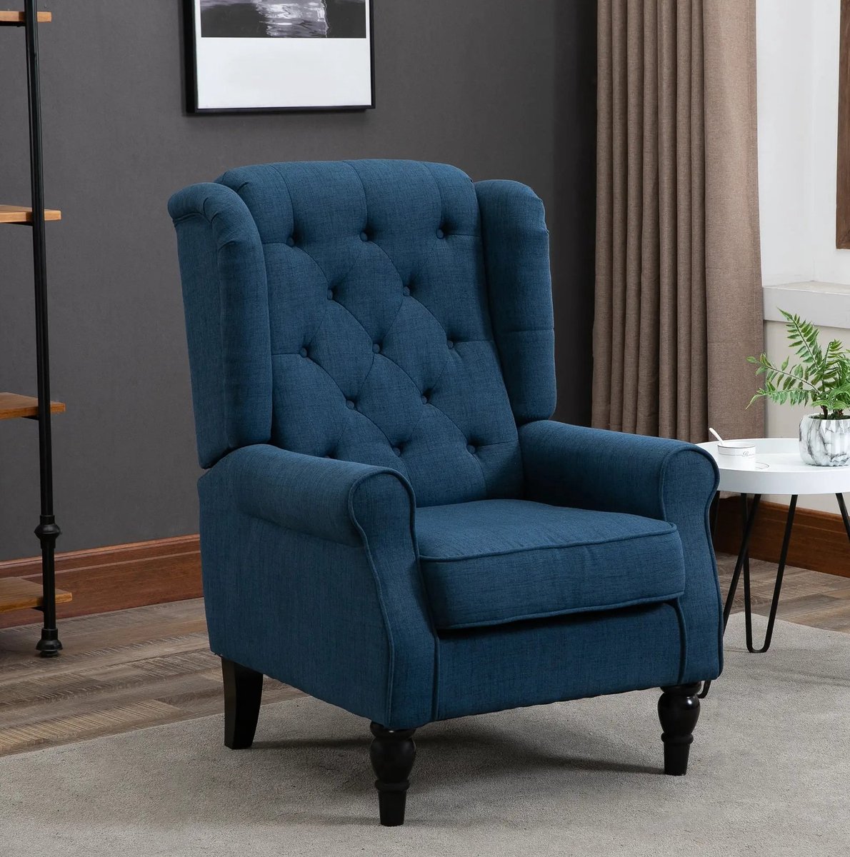 COVREO Fauteuil 74x86x102 cm blauw, stoffen zitting met hoge rugleuning
