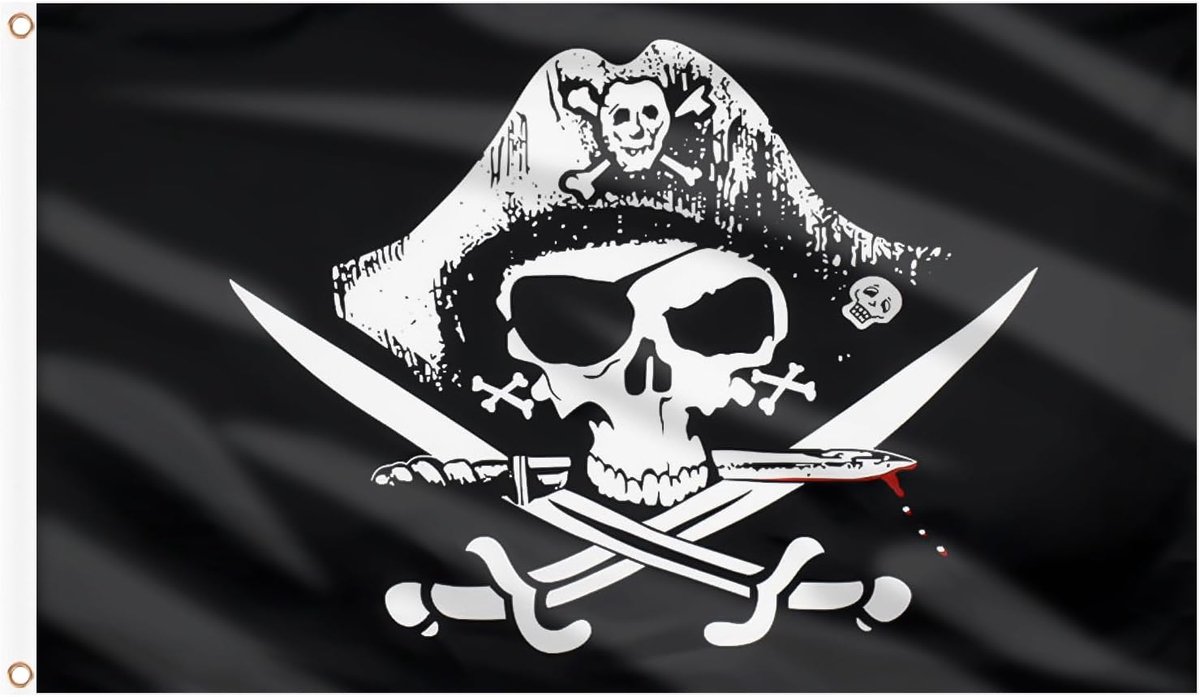 SnelShoppen - Piratenvlag 150 x 90 cm Dubbelzijdig met Messing Oogjes - Piratenvlag Halloween Party Tuin Thuis Binnen Buiten Decoratie Zwart Vlag Set