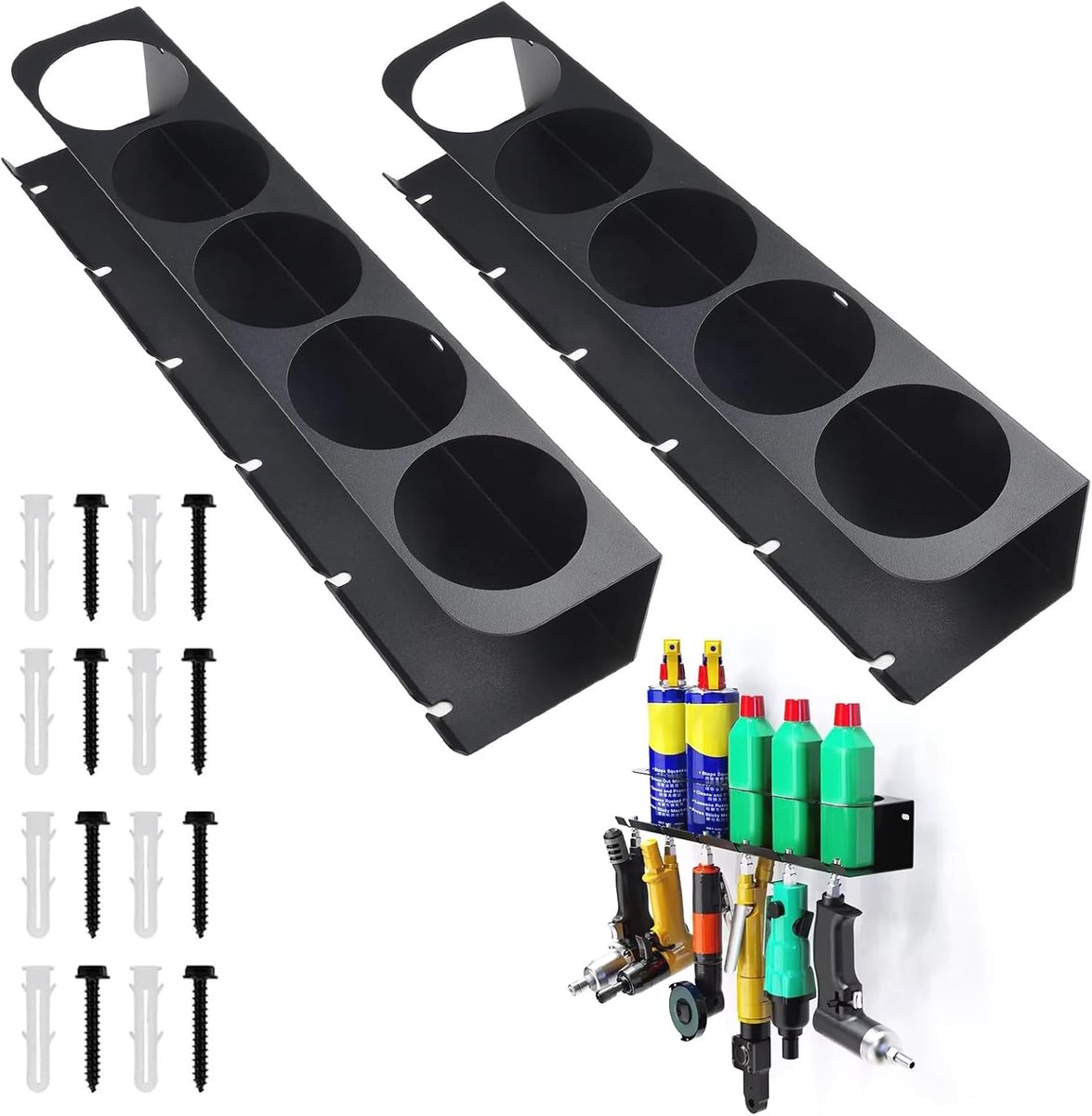 SnelShoppen - Spray Bottle Holder 2 Stuks, 5 Gaten en 6 Slots | Wandmontage Opslagrek, Gereedschap Organizer voor Garage en Werkplaats van Hoogwaardig