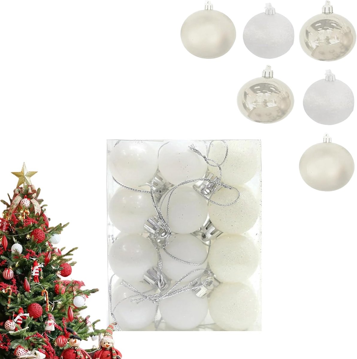 SnelShoppen - Kerstballen Wit - Decoratieve Kerstversiering - Set van 12 Stuks - Glanzend en Mat - Perfect voor Kerstboom, Feestdecoratie en Winterse