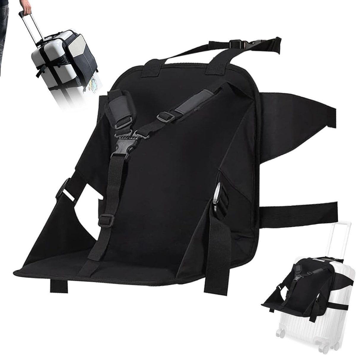 Child Trunk Seat, Portable Travel Seat for Toddlers, Foldable Luggage Suitcase, Hand Luggage with Seat, Black - ShopVlot