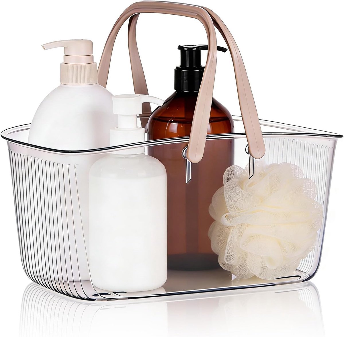 SnelShoppen - Transparante Douche Opbergmand, Draagbare Badkamer Organizer Basket met Handvatten, Lichtgewicht Toilettas voor Douche en Bad, Met Afvoe