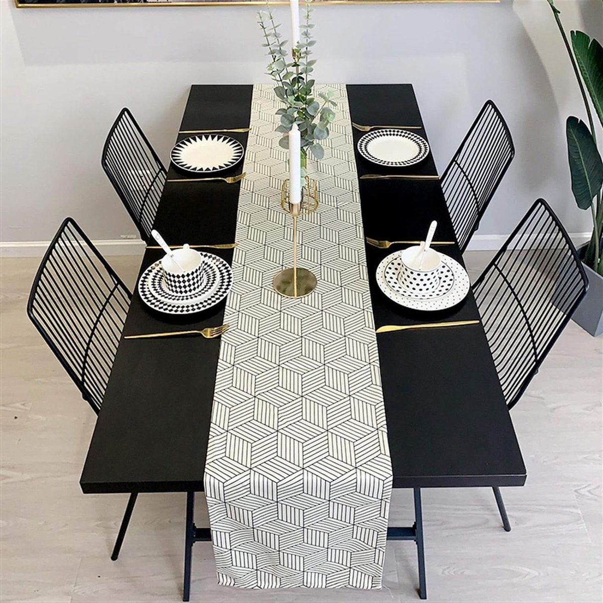 Tafel Runner - Tafelkleed Decoratie - Eettafel Aankleden - Vuilafstotend Materiaal - 30x260cm - Zeshoek Patroon