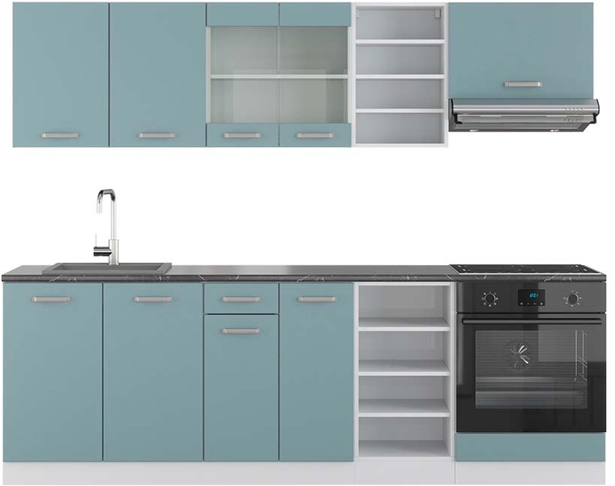 Vicco R-Line Complete keukeneenheid – 240 cm, WB Antraciet Blauw-grijs/wit
