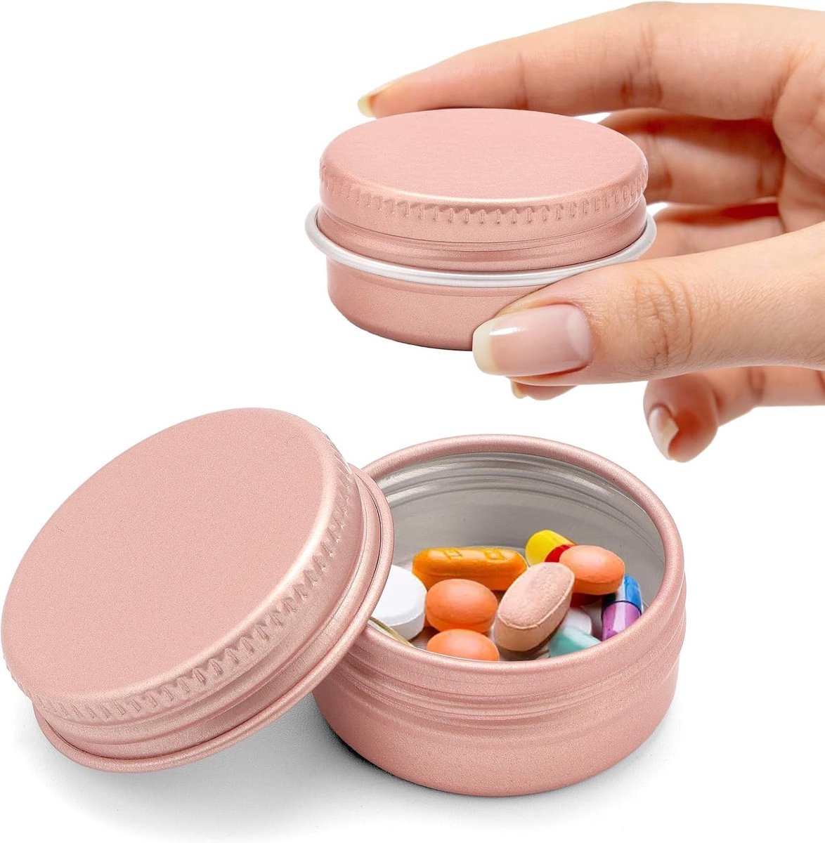 1 Stuk Roze Gouden Aluminium Pillendoos voor Dagelijks Gebruik, Reisdoosje, Compact en Lichtgewicht voor Kantoor en Onderweg