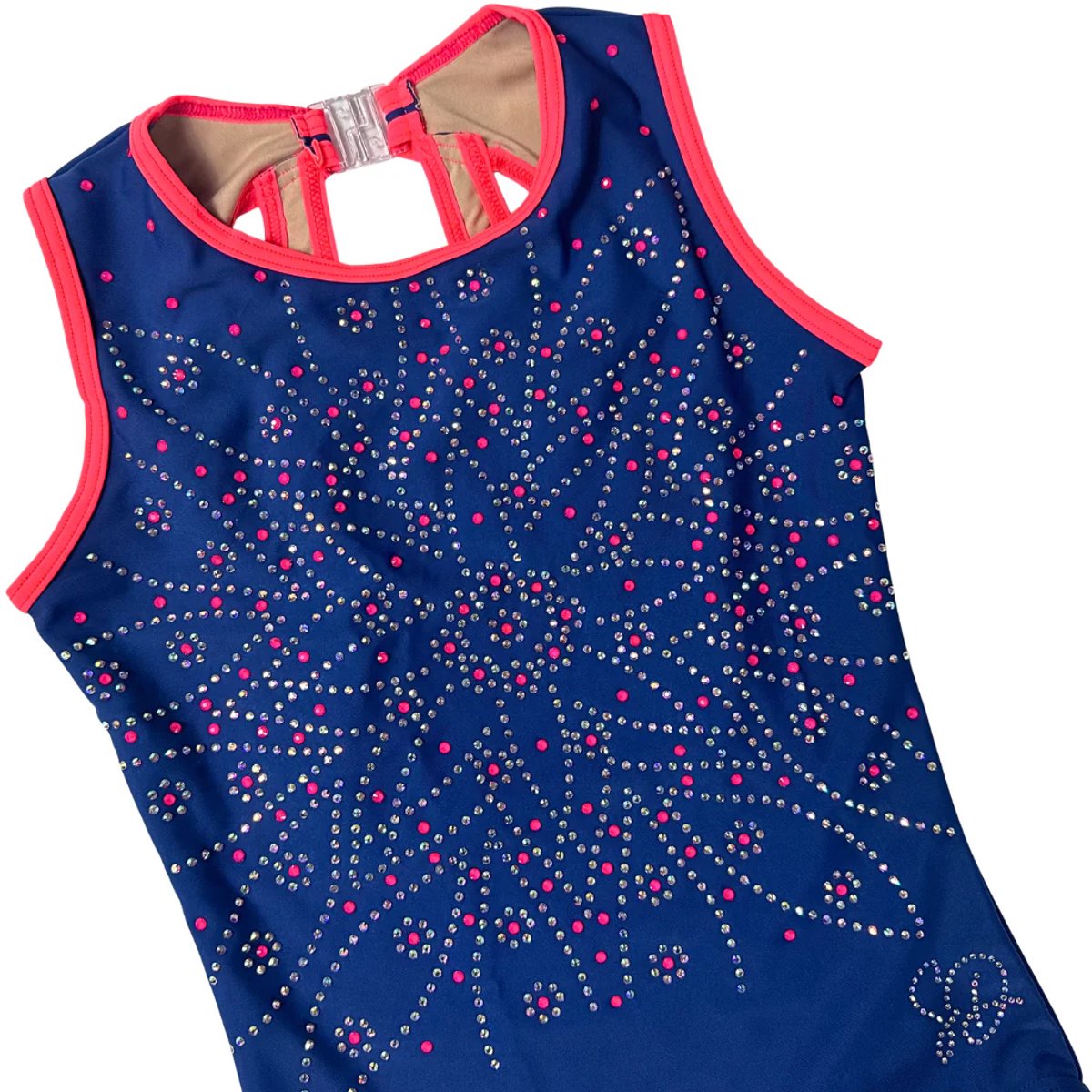 Sparkle&Dream Turnpakje Sterre Blauw/Koraal - Maat CME 116- 122 - Gympakje voor Turnen, Acro, Trampoline en Gymnastiek
