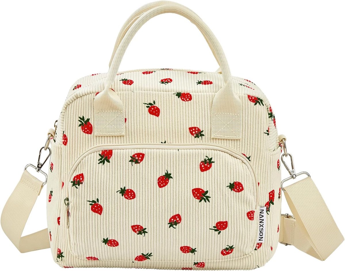 SnelShoppen - Insulated Lunch Bag 12L Herbruikbare Lunchbox Groot Capaciteit Schattige Corduroy Cooler Bag Zacht Koeltasje voor Werk, Picknick en Reiz
