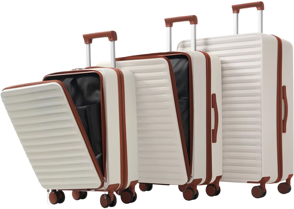 Kofferset 51 61 71 cm Wit – Reiskoffer Set met Hardshell ABS, 360° Wielen en Slot